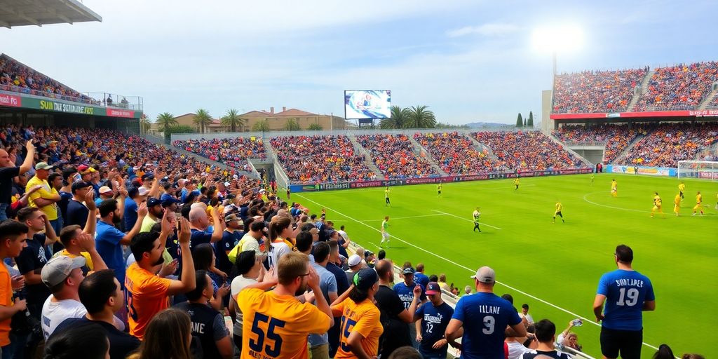 Fans cheering for San Diego FC at a lively match.