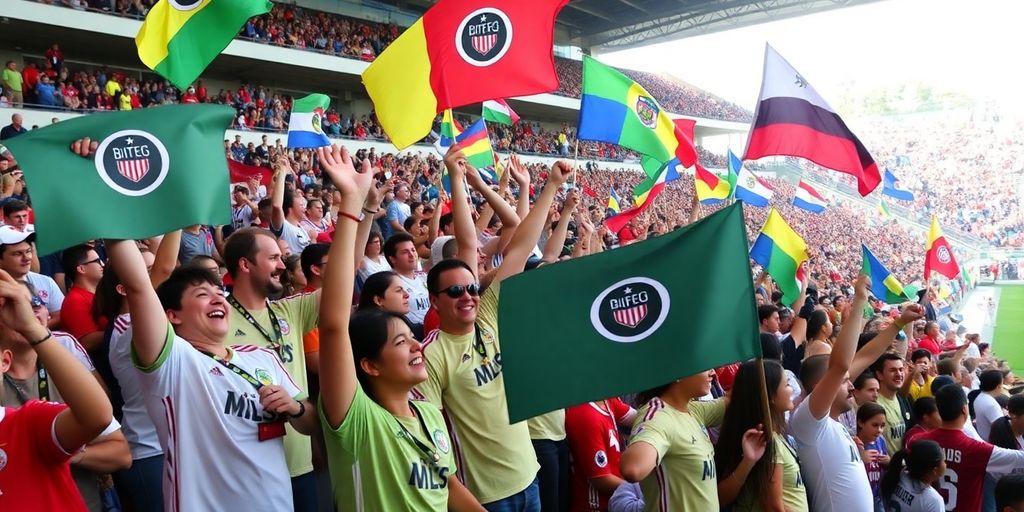 Soccer fans cheering at a San Diego MLS match.