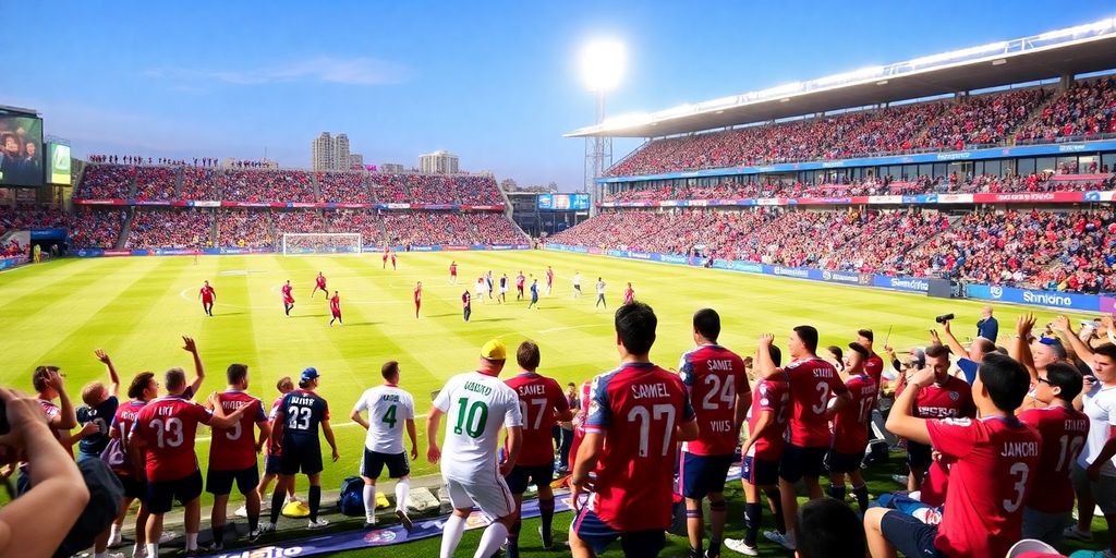 San Diego MLS team playing soccer with cheering fans.