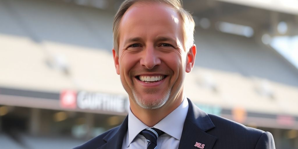 MLS Commissioner Don Garber smiling outdoors near a stadium.