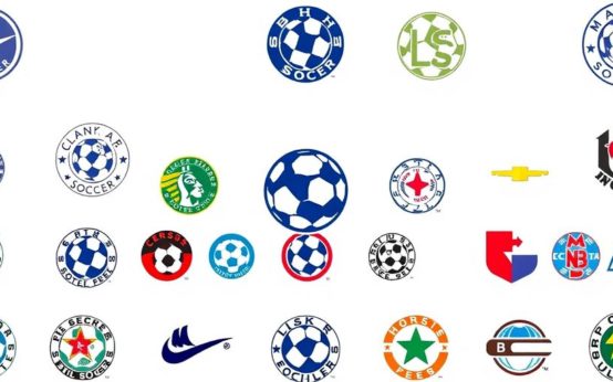 Collage of Major League Soccer logos through the years.