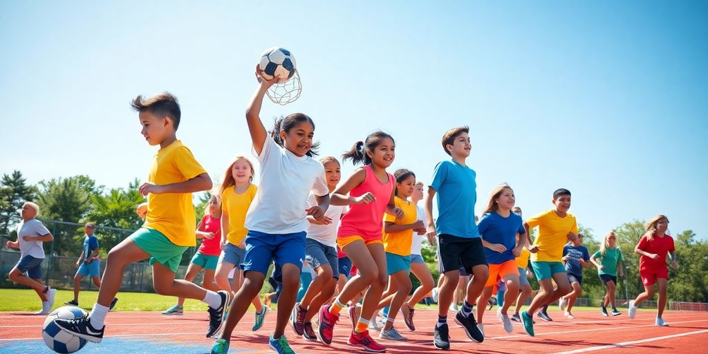 Diverse youth athletes participating in sports activities outdoors.