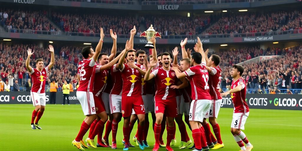 New York Red Bulls celebrating victory with enthusiastic fans.