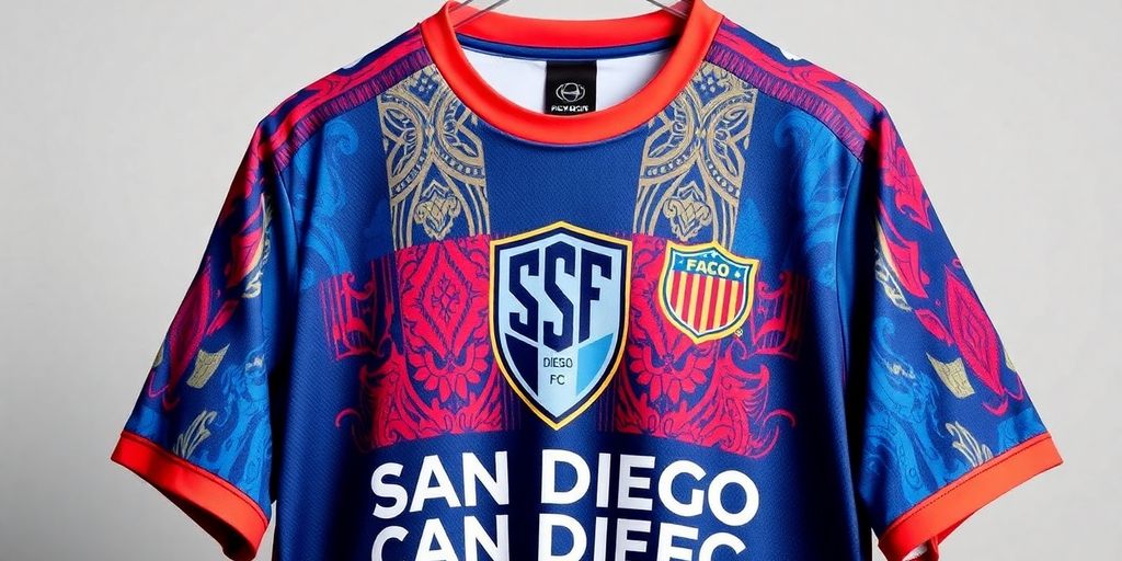 San Diego FC inaugural jersey with team logo and colors.