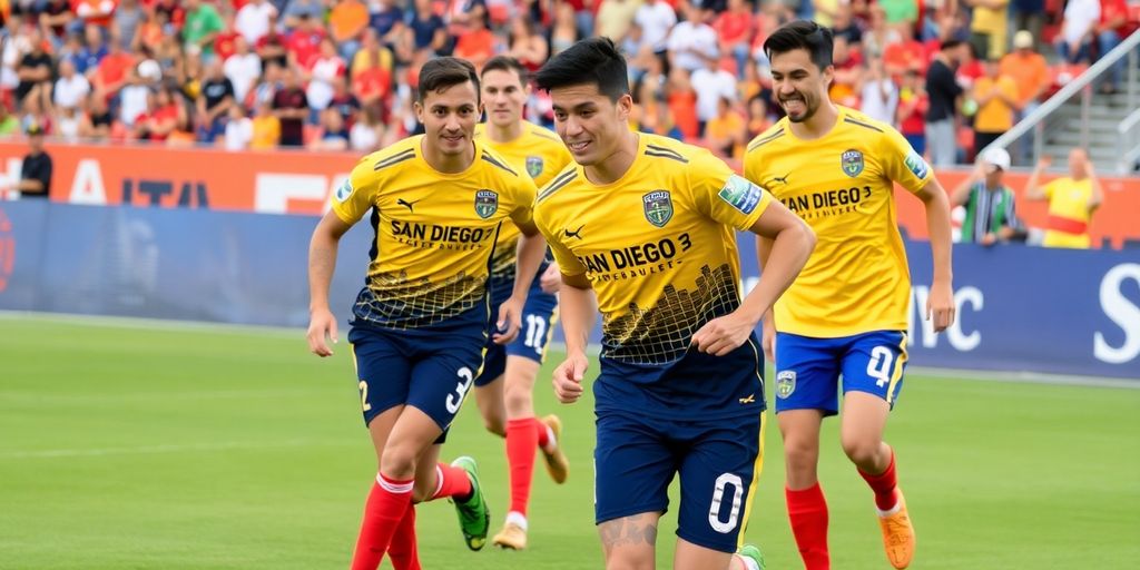 San Diego FC players competing in an exciting soccer match.