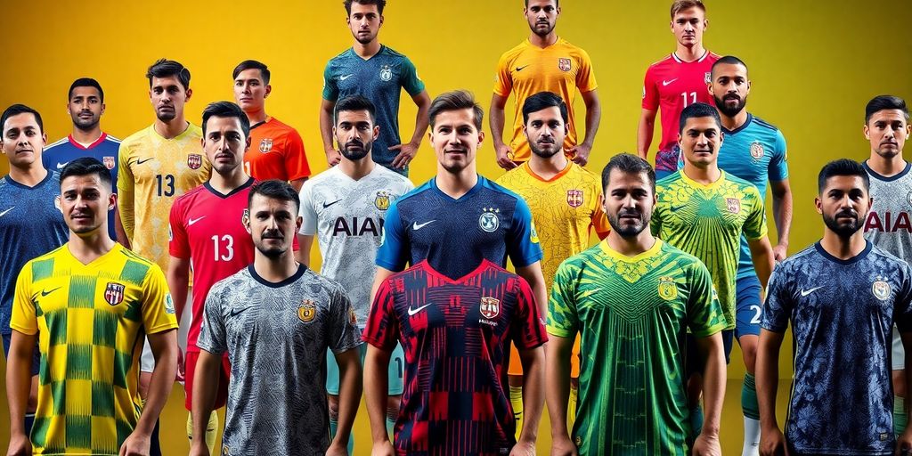 Colorful soccer jerseys for 2024 displayed on athletes.