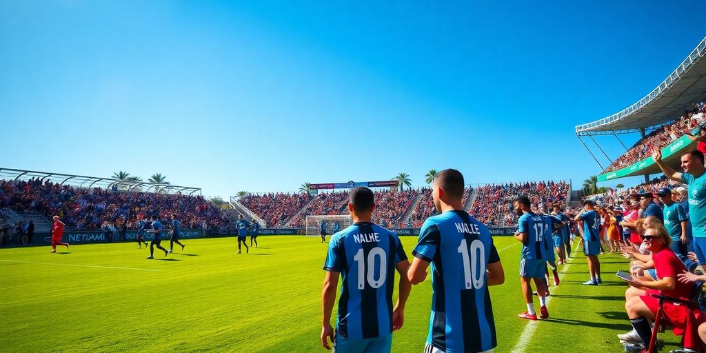 Inter Miami players training on a sunny field.