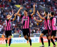 Inter Miami players celebrating a goal in preseason match.