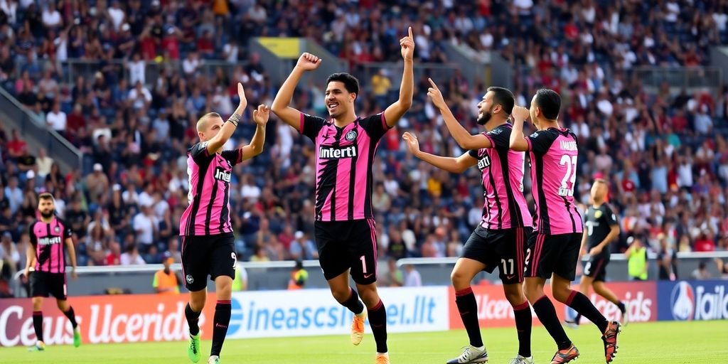 Inter Miami players celebrating a goal in preseason match.