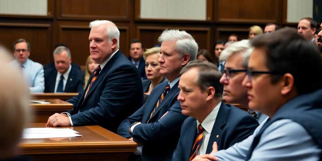 Courtroom with judge and lawyers during the MLS trial.