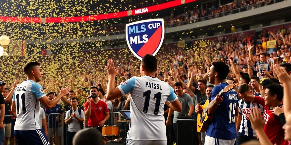 MLS Cup celebration with players and live music performance.