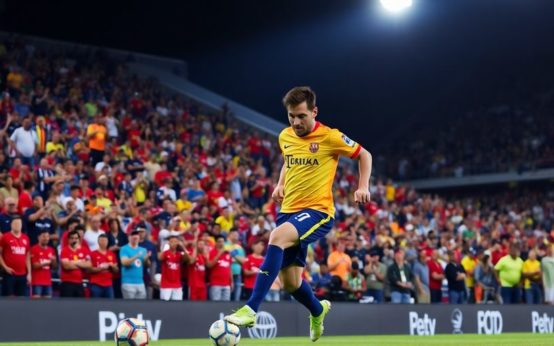 Lionel Messi dribbling the ball in a match.