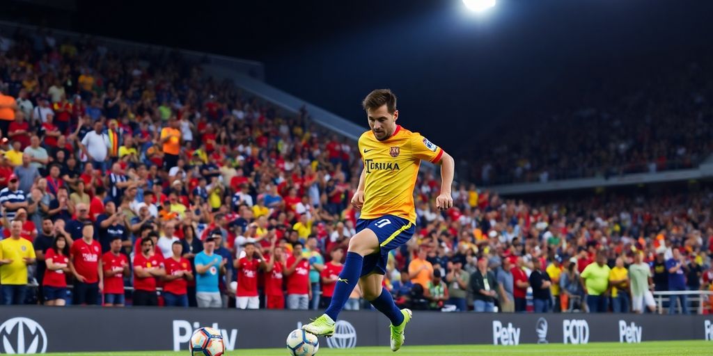 Lionel Messi dribbling the ball in a match.