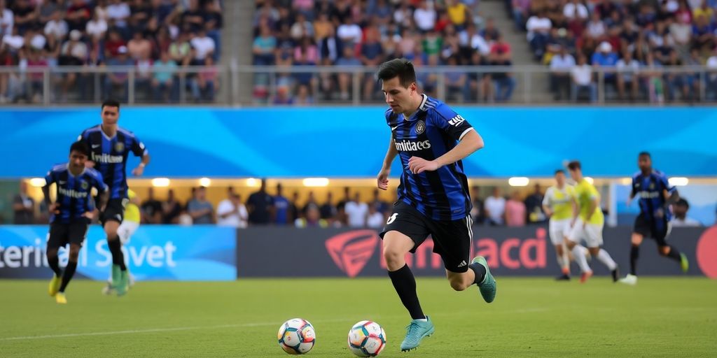 Lionel Messi dribbling the ball in preseason match.