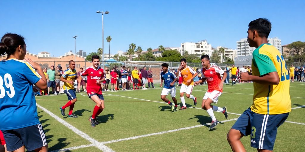 Soccer players and fans in San Diego during a match.