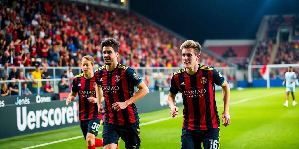 Jersey FC players competing in a dynamic football match.