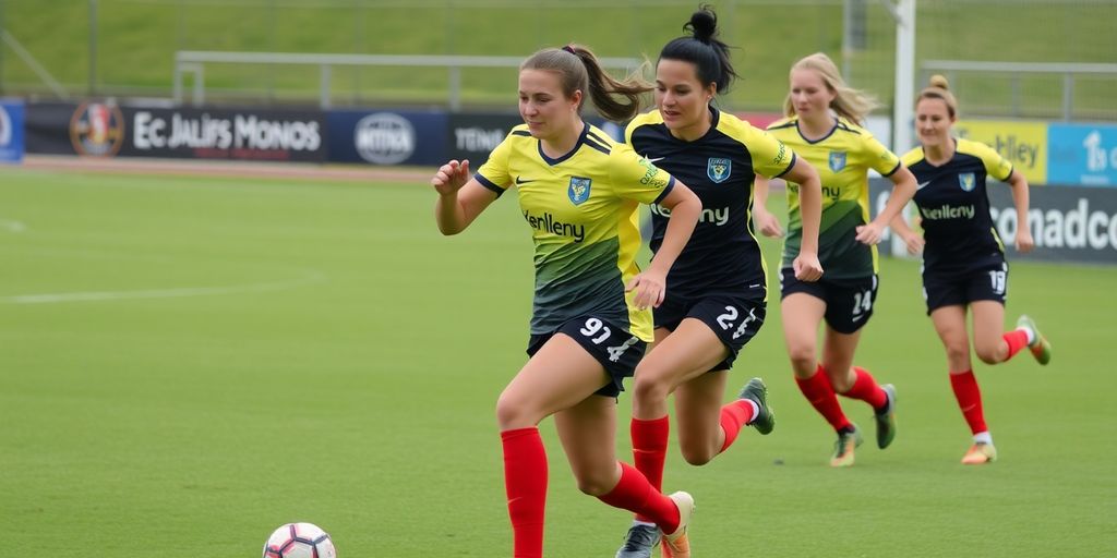 Action-packed women's football match with Jersey FC players.