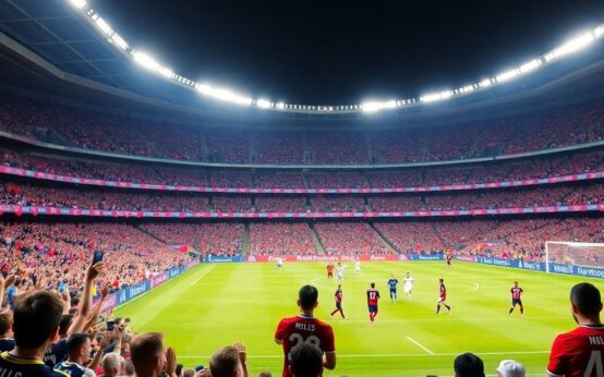 Enthusiastic soccer fans at a vibrant MLS stadium.