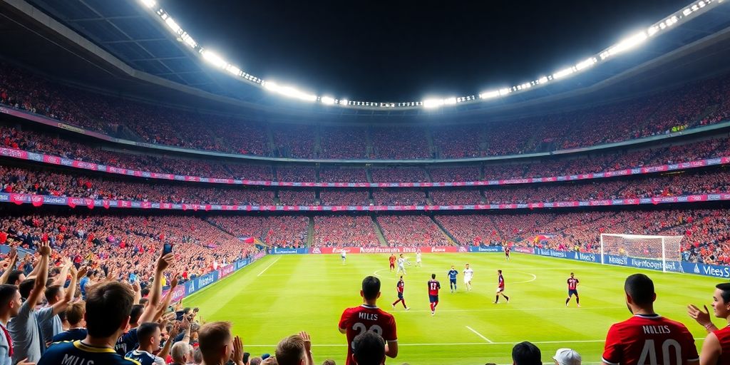 Enthusiastic soccer fans at a vibrant MLS stadium.