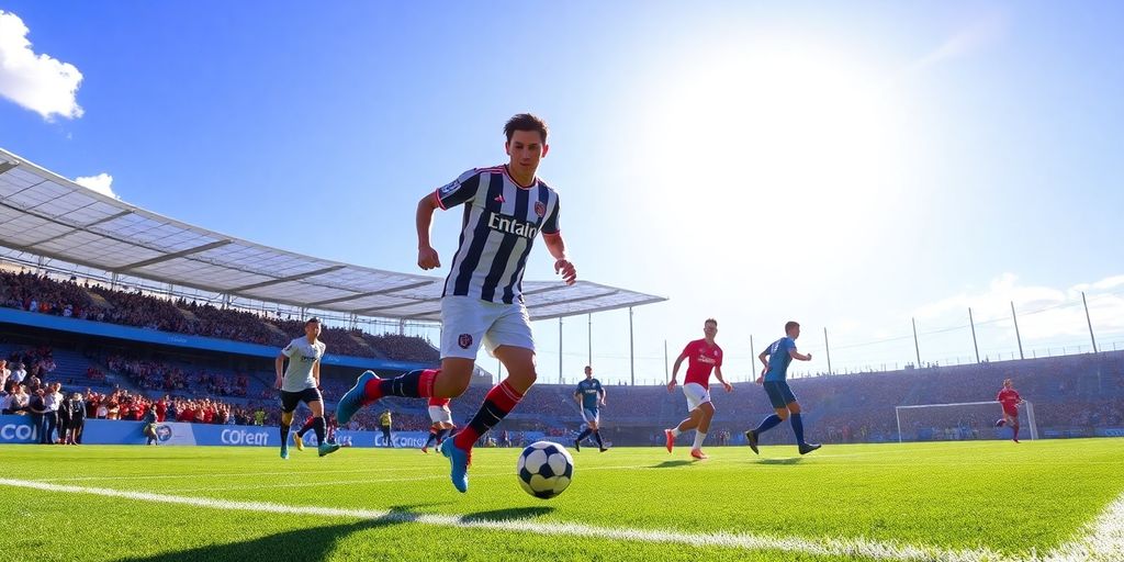 Soccer players in action on a vibrant field.