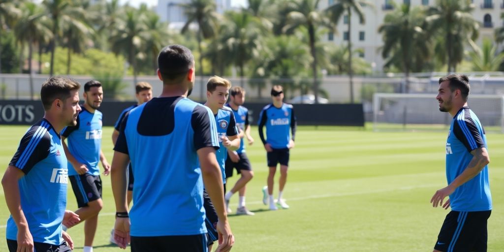 Inter Miami players training with coach Javier Mascherano.