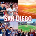 Collage of San Diego's iconic sports teams in action.