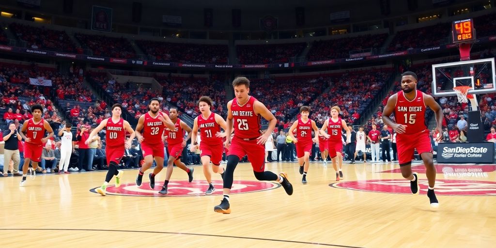 San Diego State Aztecs athletes in action on the court.