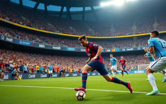 Lionel Messi dribbling the ball in preseason match.