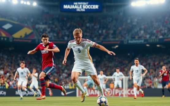 Soccer players competing in a Major League Soccer match.