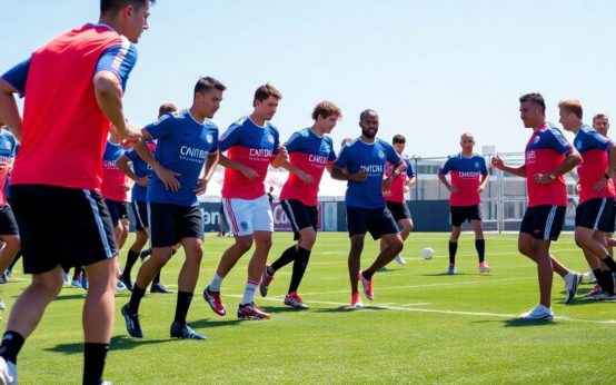 San Diego FC players during inaugural training session on field.