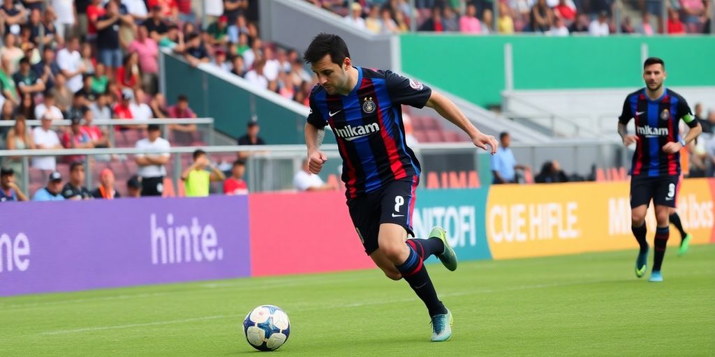 Lionel Messi dribbling the ball during the match.