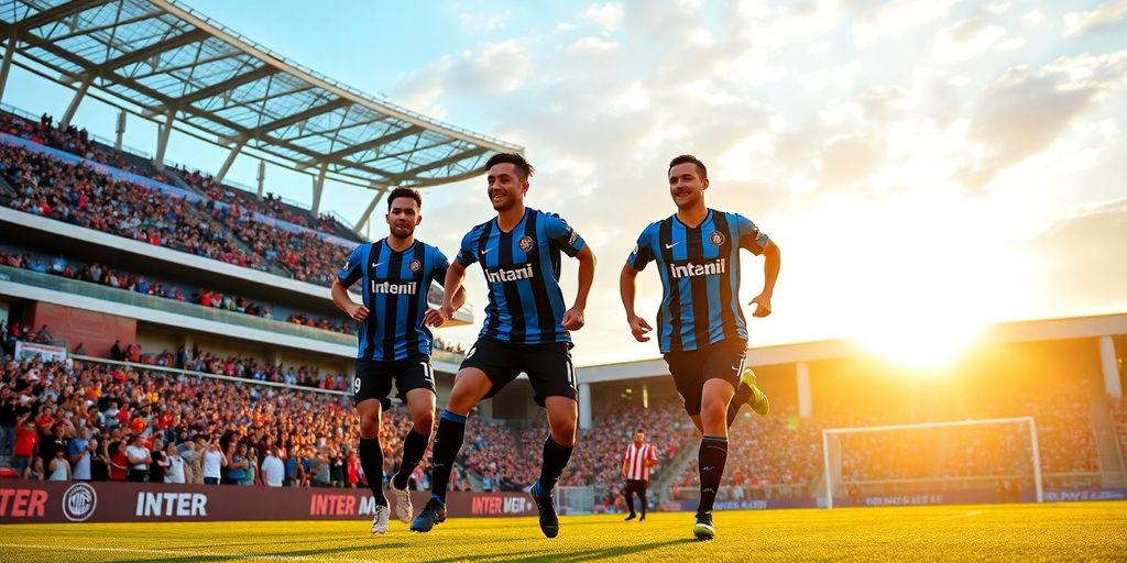 Inter Miami players celebrating a goal during a match.