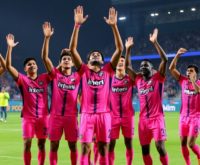 Inter Miami players celebrate penalty shootout victory in Peru.