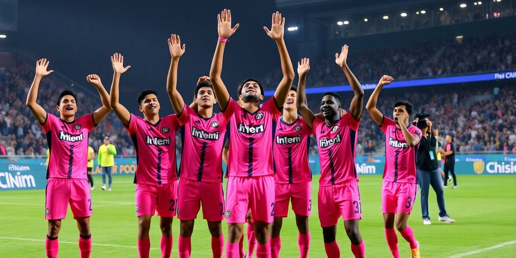 Inter Miami players celebrate penalty shootout victory in Peru.