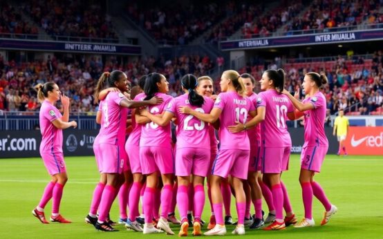 Inter Miami players celebrating together on the field.