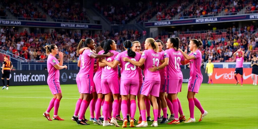 Inter Miami players celebrating together on the field.