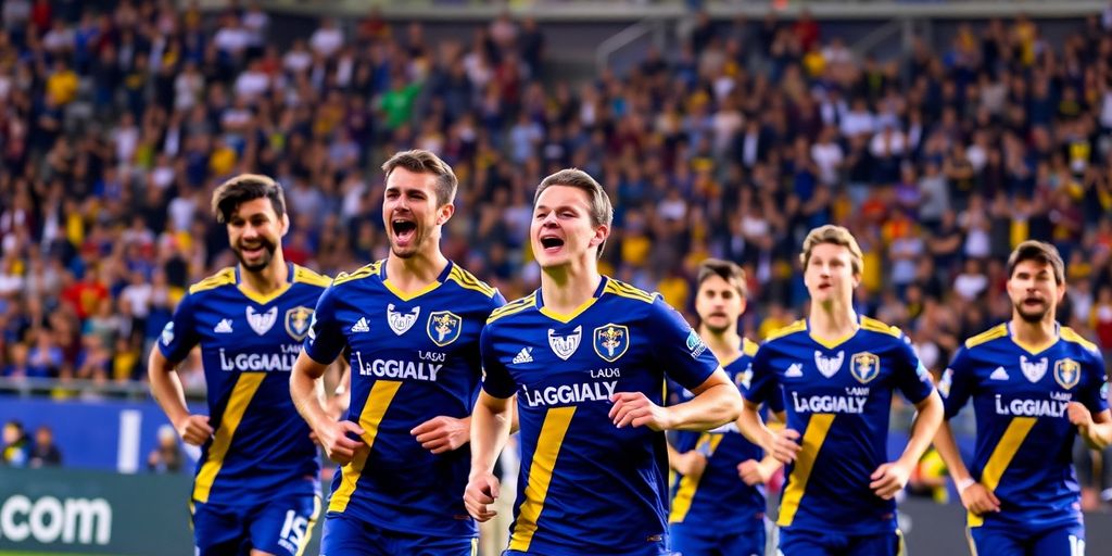 LA Galaxy players competing on the soccer field.