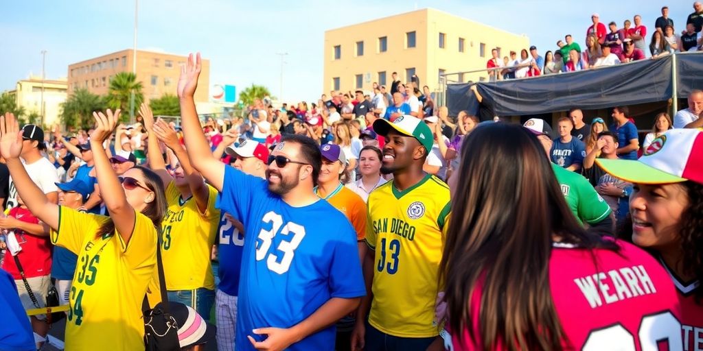 Fans cheering at a San Diego sports event.