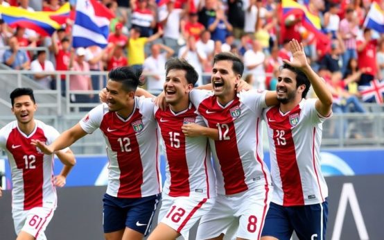 USMNT players celebrating a goal against Venezuela.