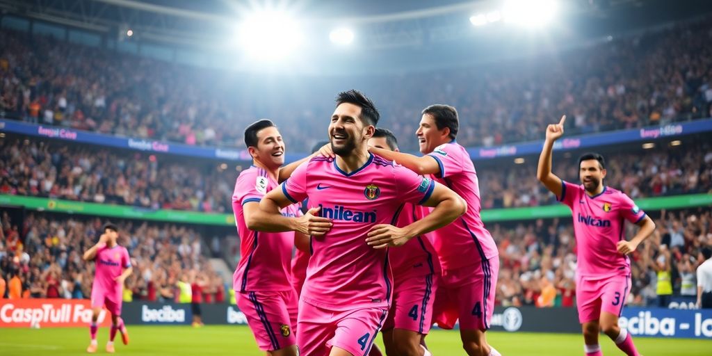 Lionel Messi celebrating a goal with teammates in Miami.