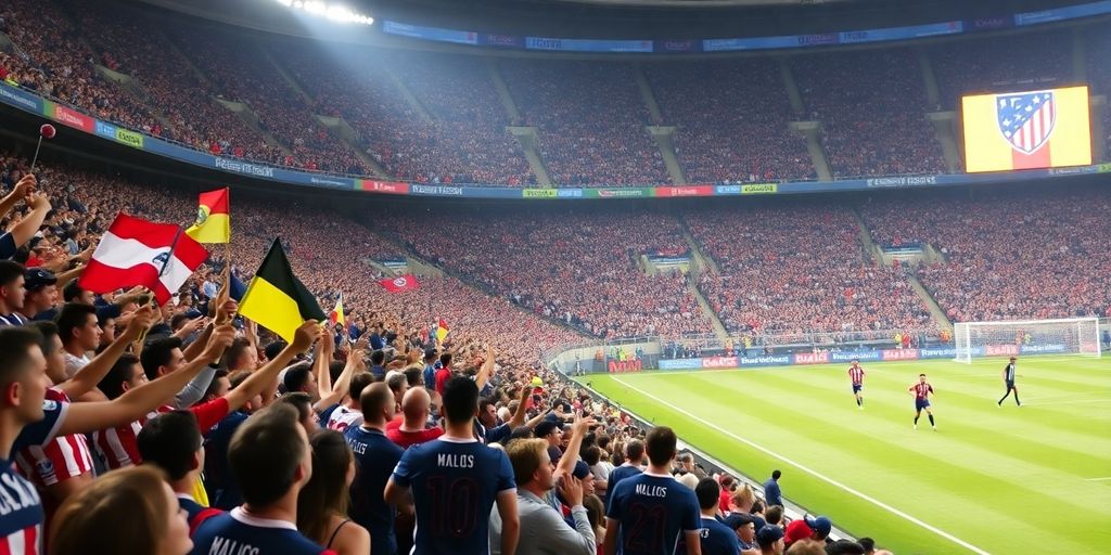 Crowd cheering in a soccer stadium during an MLS match.