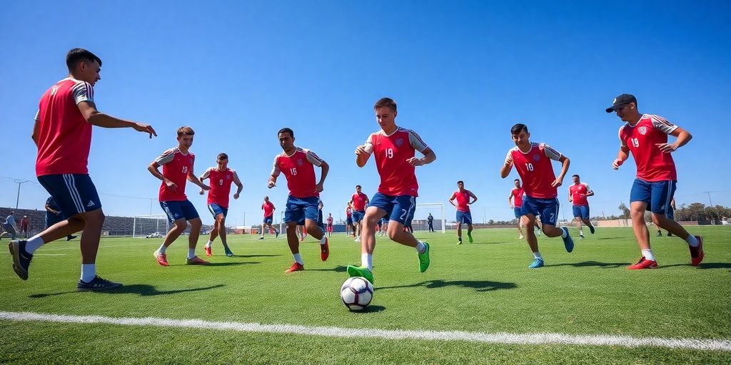 USMNT players training on the field during practice.