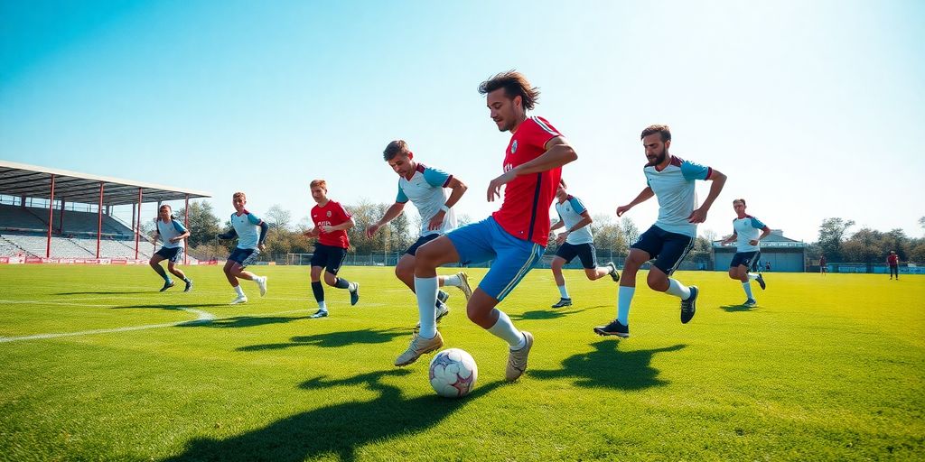 Soccer players in action on a vibrant green field.