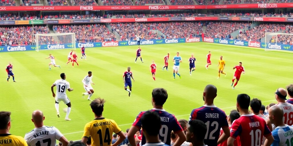 Diverse soccer players in action during a match.