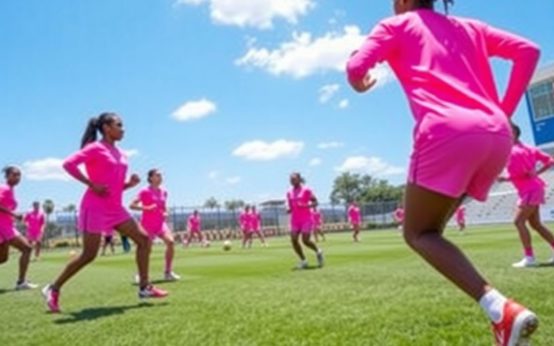 Inter Miami players training together in pink uniforms.