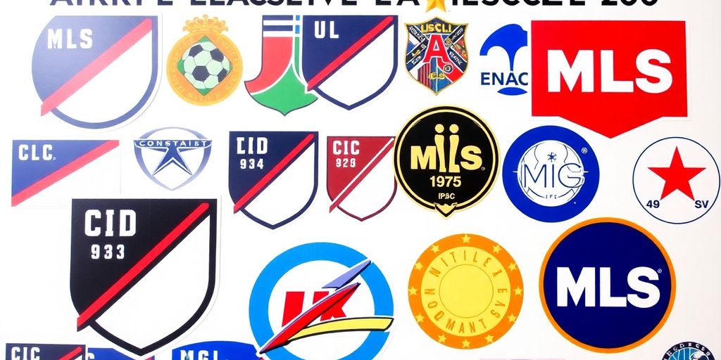 Collage of Major League Soccer logos throughout history.