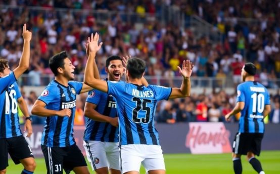 Inter Miami players celebrating on the field during a match.