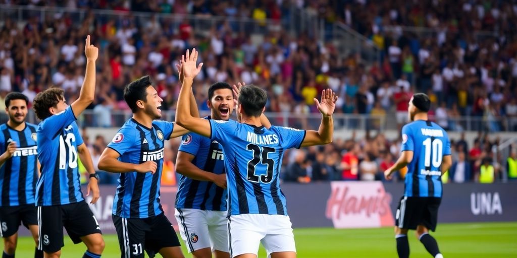 Inter Miami players celebrating on the field during a match.