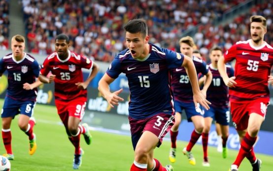 USMNT players in action during a soccer match.