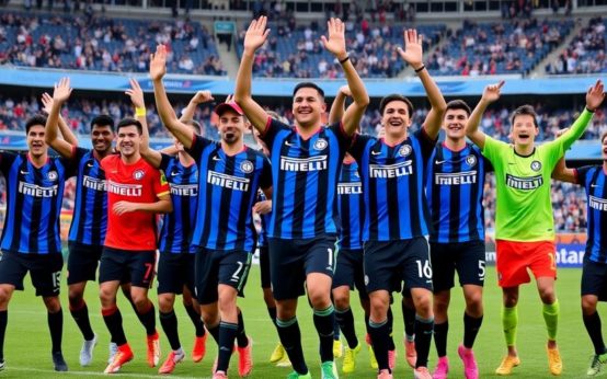 Inter Miami players celebrating in their new jerseys.